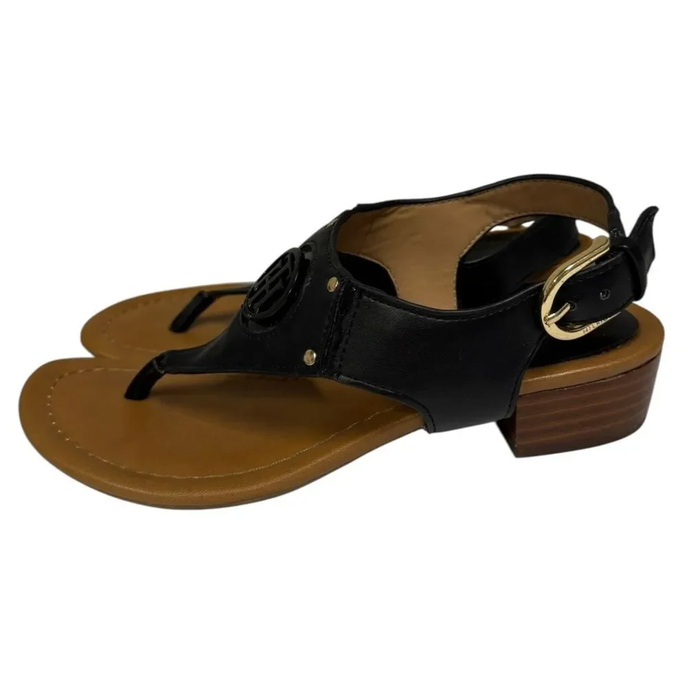 Tommy Hilfiger KIssi Women's Black Thong Low Heel Sandals 6